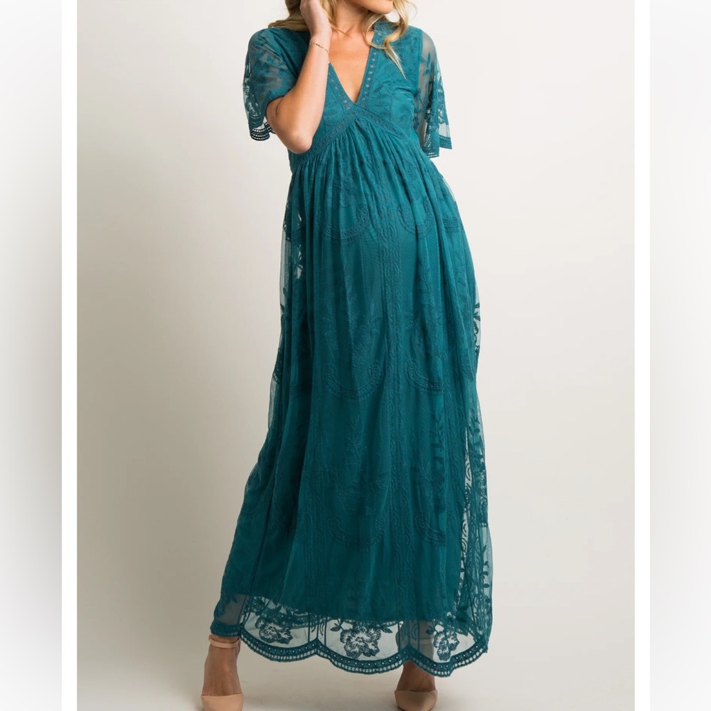 PinkBlush Teal Lace Mesh Overlay Maternity NWT